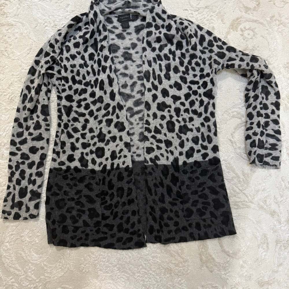 Magaschoni Animal Print Open Front Cardigan 100% Cashmere‎